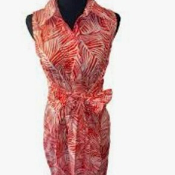 Talbots Orange and White Palm Dress Size 8P - Picture 1 of 10